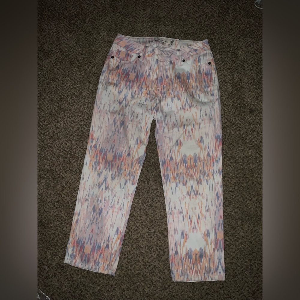 CHRISTOPHER BLUE•Chloe Midrise watercolor crop jeans sz2